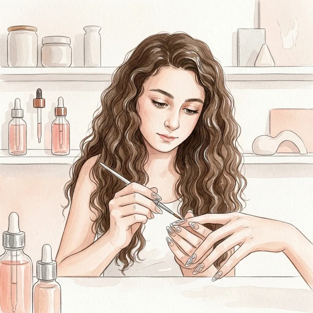 Eliya painting 3D chrome nails